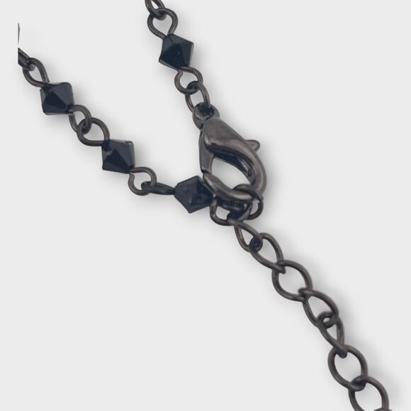 Vintage Spanish Black Crystal Cross Necklace Black Crystal Chain - Picture 7 of 11